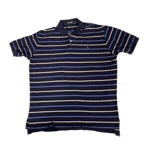 Polo Ralph Lauren Polo Shirt Mens XL Navy Blue Stripe Cotton Classic Casual